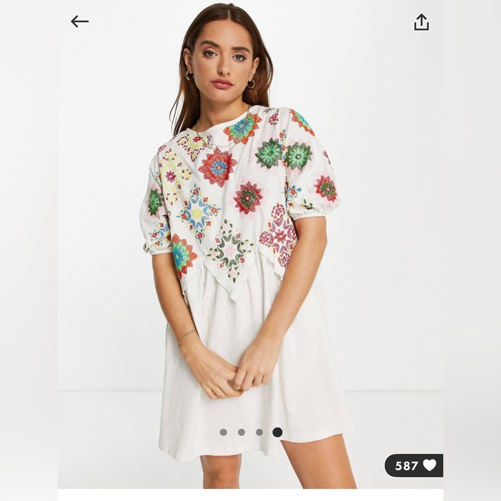 Embroidered Smock Dress